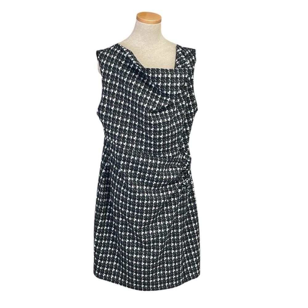 Banana Republic Black White Houndstooth Sheath Dress Drape Neck Size XL